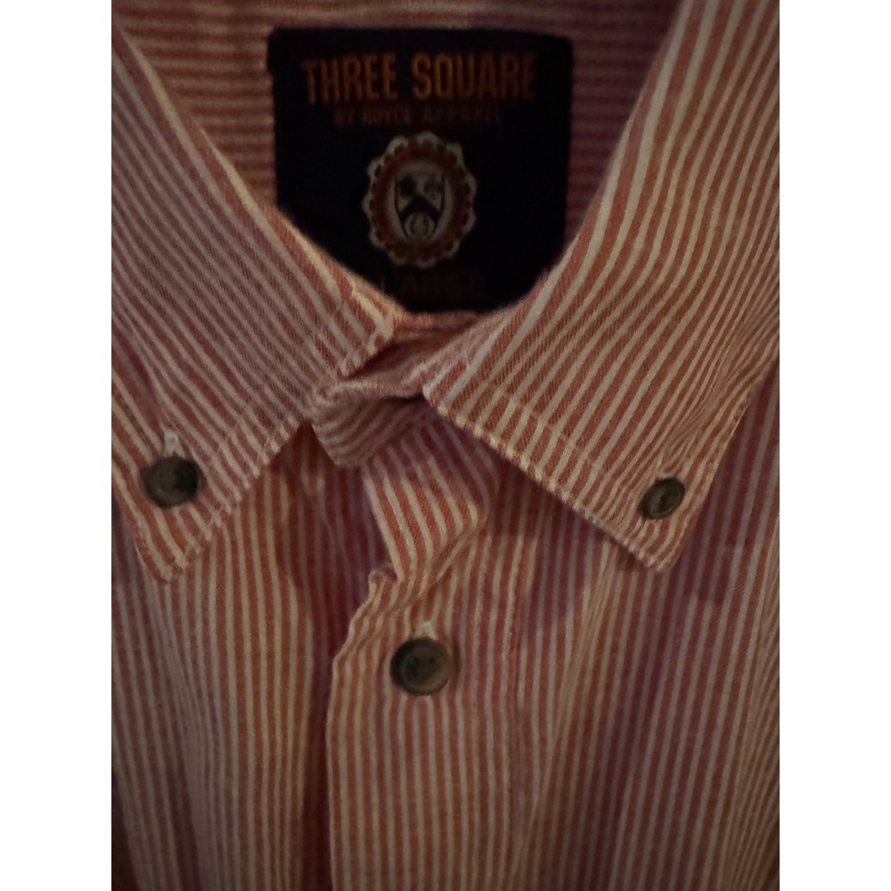 Three Square Georgia Bulldogs Seersucker Shirt Mens Large Red White Stripe UGA